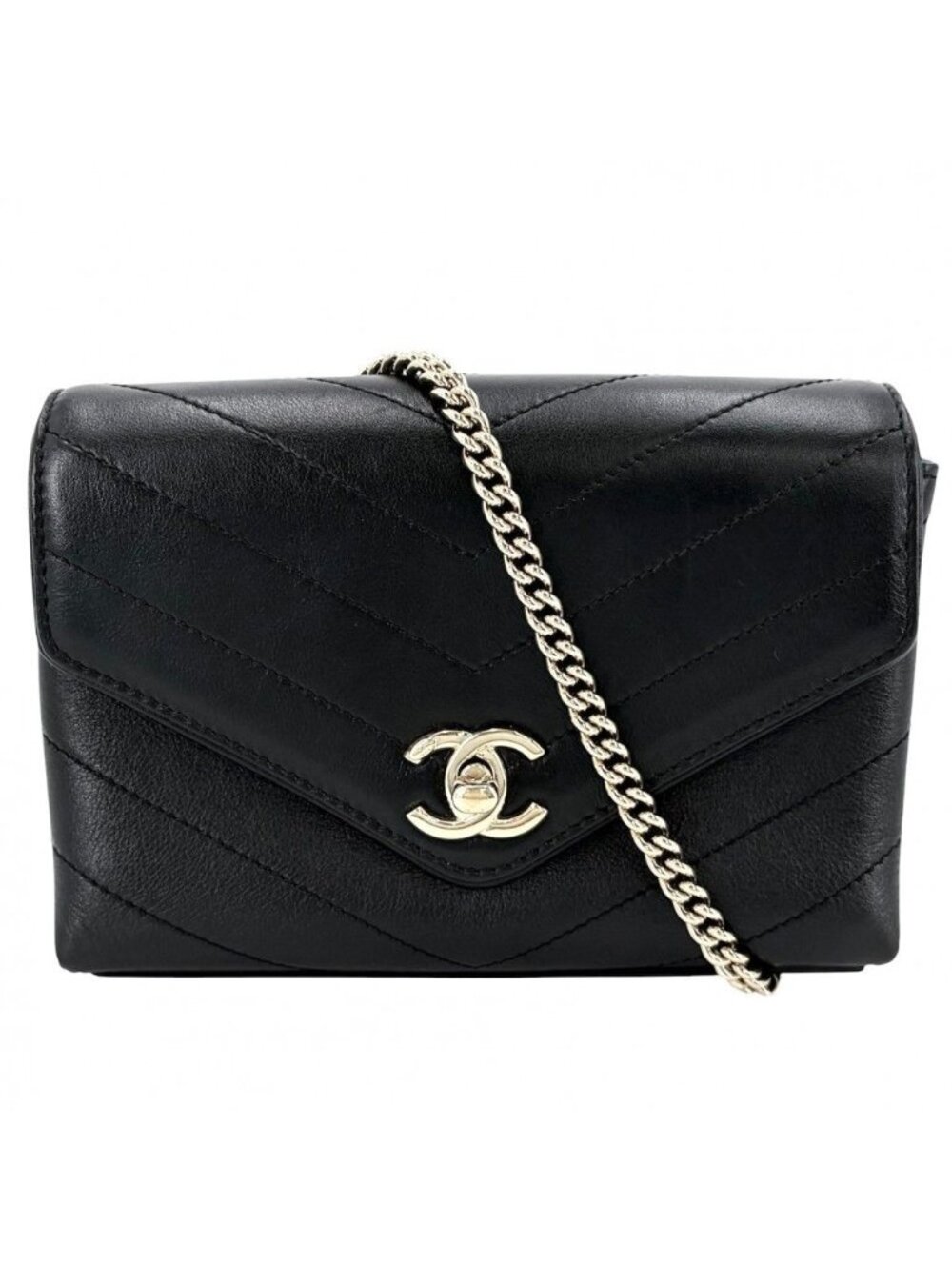 Chanel Shoulder Bag Chez Blanc Stitch CC Logo Bag Crossbody Leather Black Gold